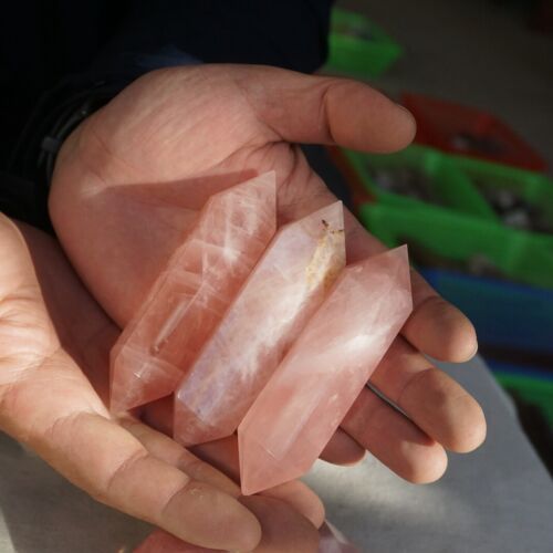 2KG 4.41LB 20Pcs Natural Pink Rose Quartz Crystal Double Points Wand Polished Healing