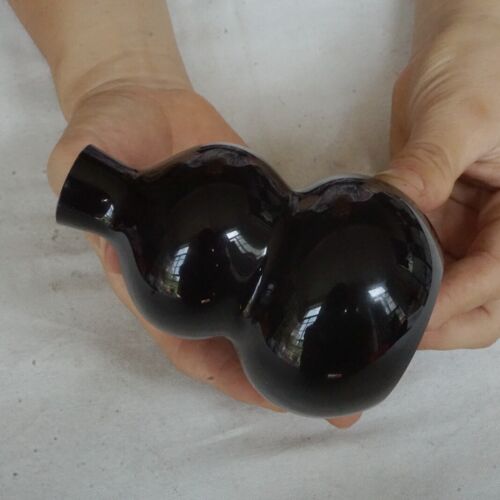 5 Pieces 2.6kg 3.8" Natural Black Obsidian Quartz Crystal Luck Gourd Carving Healing 10cm