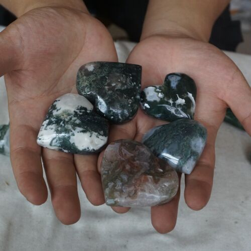 1kg 2.2LB 15Pcs Natural Moss Agate Carnelian Quartz Crystal Heart Palm Stone Healing