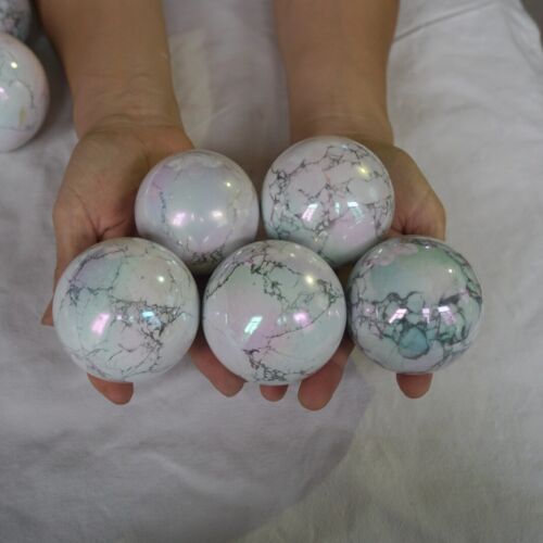 4KG 8.8LB 10Pcs Rainbow Aqua Aura White Howlite Quartz Crystal Ball Titanium Coating