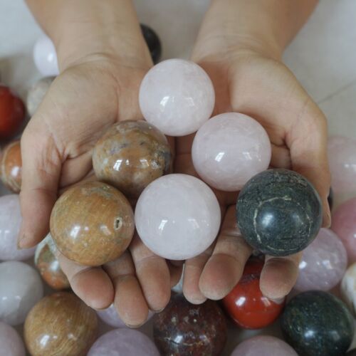 5Kg 56Pcs Natural Quartz Crystal Jasper Sphere Ball Mixed Stone Tumbles Healing 35-40cm