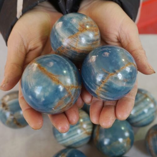 5KG 11LB 18Pcs Natural Blue Onyx Calcite Crystal Sphere Ball Energy Stone Healing Whloesales Lot