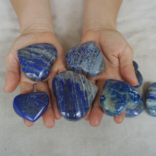 2KG 4.4LB 18Pcs Natural Lapis Lazuli & Pyrite Crystal Palm Stone Heart Carved Healing