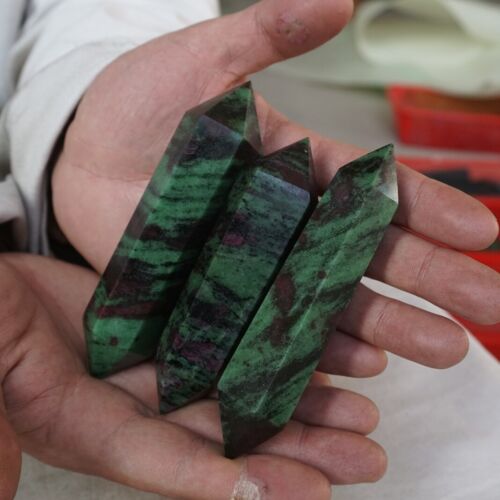 2KG 12 Pieces Natural Green Ruby Zoisite Gem Stone Crystal Double Point Wand Healing