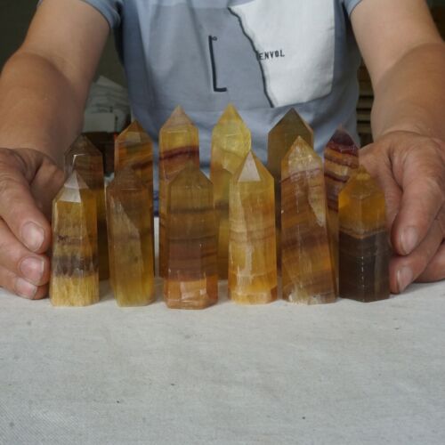 2KG 4.4LB 24Pcs Natural Yellow Fluorite Quartz Crystal Point Tower Healing Wholesale Price