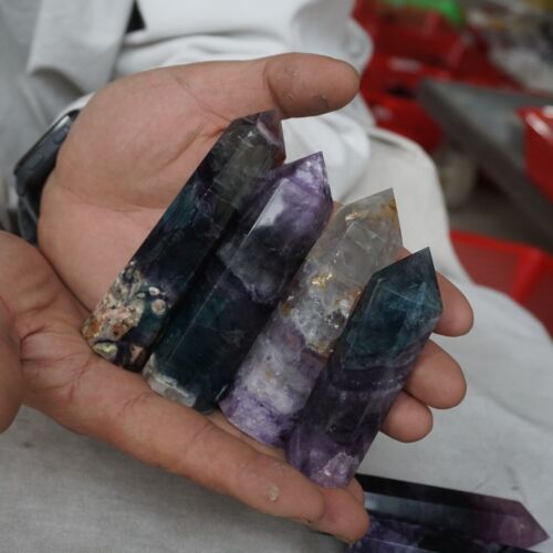 2KG 4.4LB 16Pcs Natural Blue Purple Fluorite Quartz Crystal Point Tower Healing