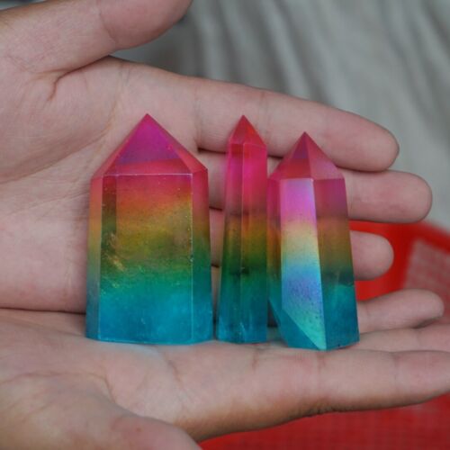 2KG 4.4LB 30Pcs Rainbow Aqua Aura Clear Quartz Crystal Point Tower Titanium Coating