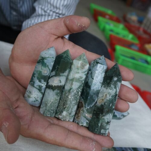 2kg 4.4LB 28Pcs Natural Moss Agate Carnelian Quartz Crystal Point Tower Healing