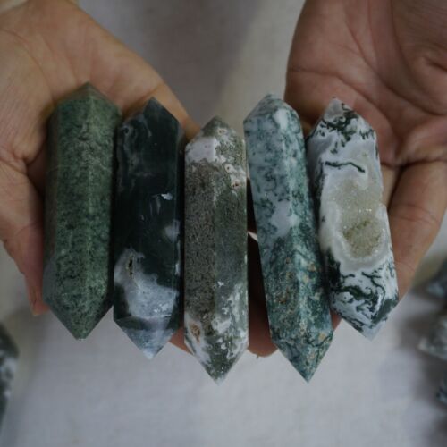 2KG 30Pcs 4.4lb Natural Moss Agate Carnelian Quartz Crystal Double Point Wand Healing