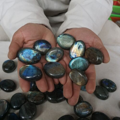 2kg 50 Pieces Natural Rainbow Labradorite Crystal Gem Spectrolite Palm Stone Healing