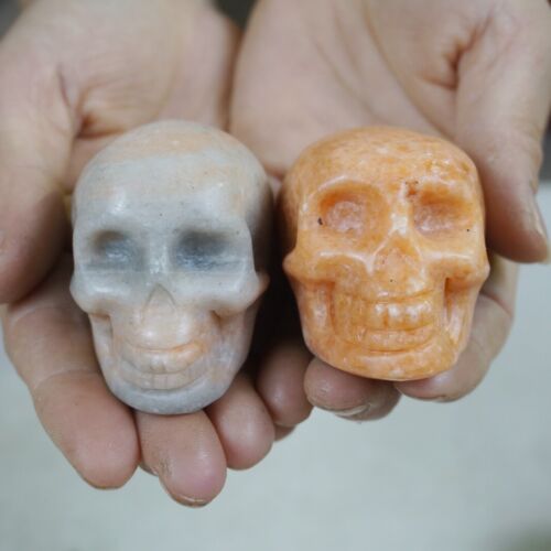 20Pcs 8.2LB 3.8KG Natural Sunstone Quartz Crystal Skull Carving Head Sculpture Healing