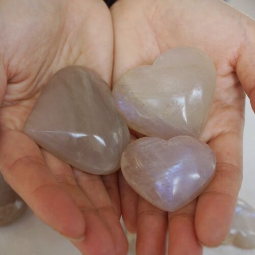 1kg 2.2LB 16Pcs Natural Blue Rainbow Moonstone Crystal Heart Palm Stones Healing