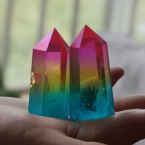 2KG 4.4LB 30Pcs Rainbow Aqua Aura Clear Quartz Crystal Point Tower Titanium Coating