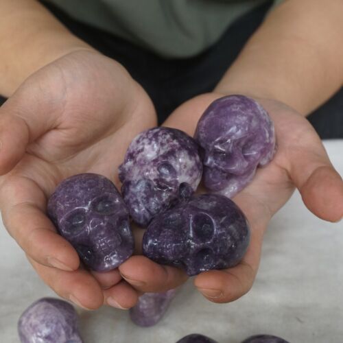 20Pcs 1.9KG 2" Natural Purple Mica Lepidolite Crystal Skull Carving Healing Africa Bulk