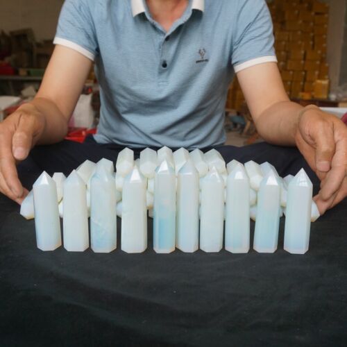 9LB 60Pcs White Manmade Opal Crystal Gem Stone Point Tower Healing Angel Skin