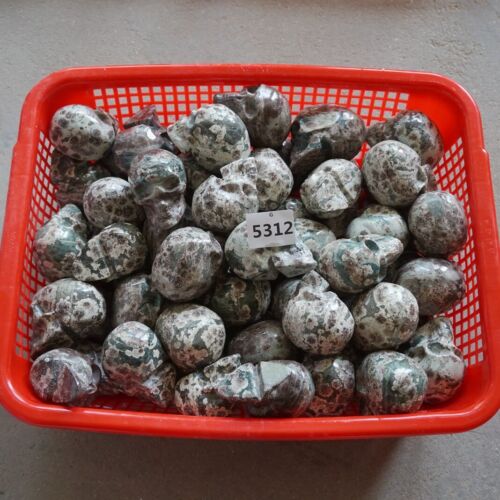 2.6KG 5.7LB 10Pcs Natural Green Sakura Jasper Crystal Skull Carving Healing Russia Bulk