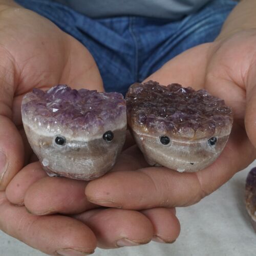 10 Pieces 1.8LB Natural Amethyst Quartz Crystal Cluster hedgehog Carved Head Sculpture