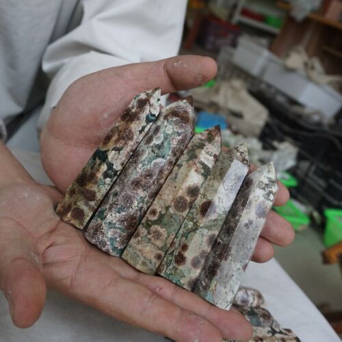 2KG  24Pcs Natural Green Sakura Jasper Crystal Point Tower Healing Russia Bulk