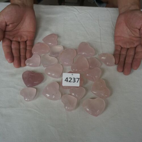 2.2LB 20Pcs Natural Pink Rose Quartz Crystal Heart Carved Palm Stone Healing