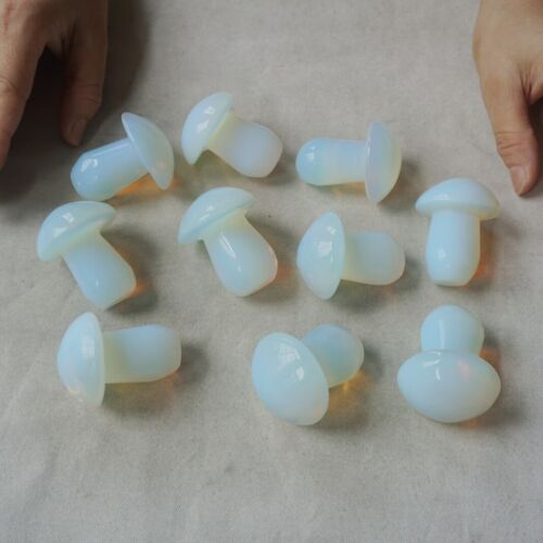 1.4KG 20Pcs 3LB White Opal Opalite Quartz Crystal Mushroom Carving Palm Healing 5cm