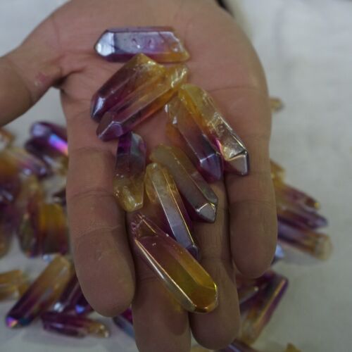 200Pcs 4LB 1.8kg Rainbow Aqua Aura Quartz Crystal Points Bulk Titanium Coating,No hole