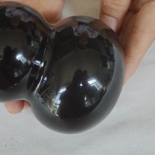 5 Pieces 4.2KG 4.8" Natural Black Obsidian Quartz Crystal Luck Gourd Carving Healing 12cm