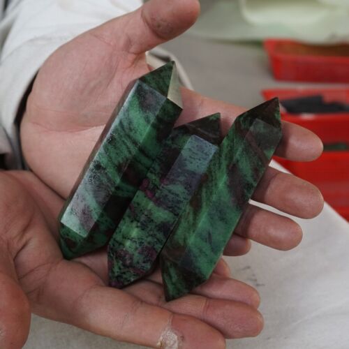 2KG 12 Pieces Natural Green Ruby Zoisite Gem Stone Crystal Double Point Wand Healing