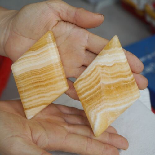 2.6KG 5.6LB 20Pcs Natural Yellow Banded Calcite Rhombus Crystal Palm Stone Healing