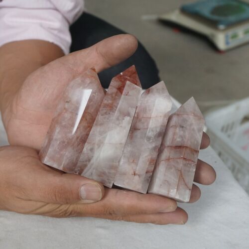 2kg 4.4LB 12Pcs Natural Red Hematoid Quartz Crystal Gem Stone Point Tower Healing