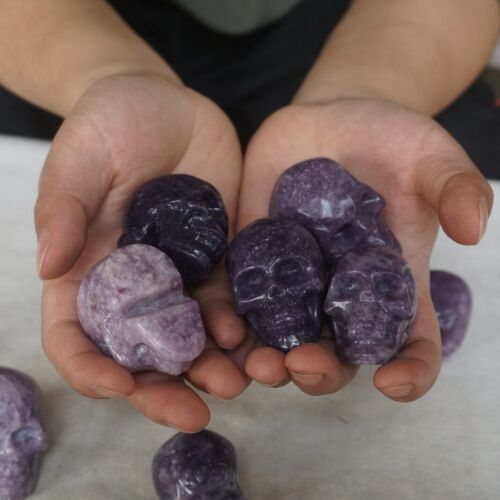 20Pcs 1.9KG 2" Natural Purple Mica Lepidolite Crystal Skull Carving Healing Africa Bulk