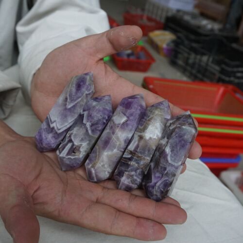 20Pcs 2.16kg Natural Purple Phantom Chevron Amethyst Quartz Crystal Double Points Wand Healing