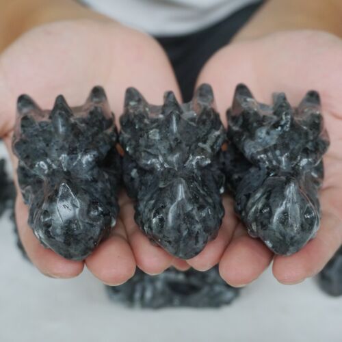 2.1KG 10Pcs 4.6LB Natural Flashy Larvikite Labradorite Crystal Dragon Head Carving Wholesale Lot.