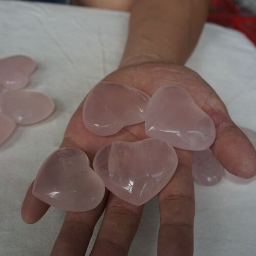 2.2LB 20Pcs Natural Pink Rose Quartz Crystal Heart Carved Palm Stone Healing