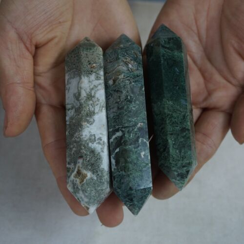 2KG 30Pcs 4.4lb Natural Moss Agate Carnelian Quartz Crystal Double Point Wand Healing