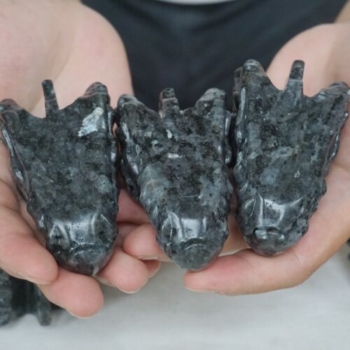 2.1KG 10Pcs 4.6LB Natural Flashy Larvikite Labradorite Crystal Dragon Head Carving Wholesale Lot.