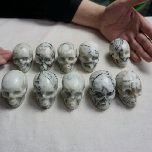 2KG 4.4LB 10Pcs Natural Network Jasper Crystal Skull Carving Head Sculpture Healing