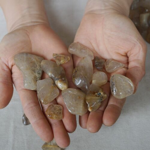 11LB 5KG 550Pcs Natural Gold Hair Rutile Quartz Crystal Palm Stone Tumbled Healing Wholesales Lot