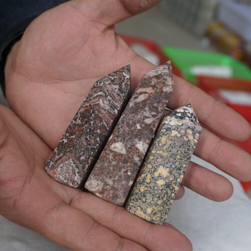 2KG 4.4LB 20Pcs Big Natural Leopard Skin Jasper Crystal Point Tower Healing Africa