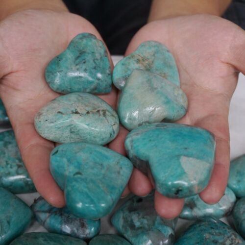 5KG 11LB 58Pcs Natural Green Amazonite Quartz Crystal Heart Palm stone Healing