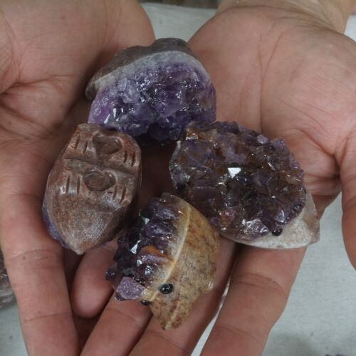 20 Pieces Natural Amethyst Quartz Crystal Cluster hedgehog Carved Healing