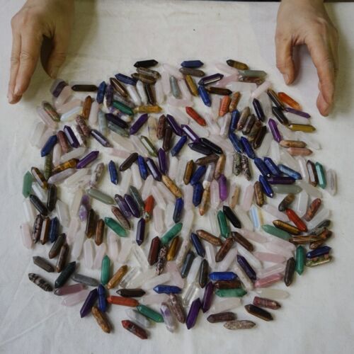 2KG 4.4LB 520Pcs Tiny Quartz Crystal Jasper Double Point Wand Mixed Stones Tumbled Healing