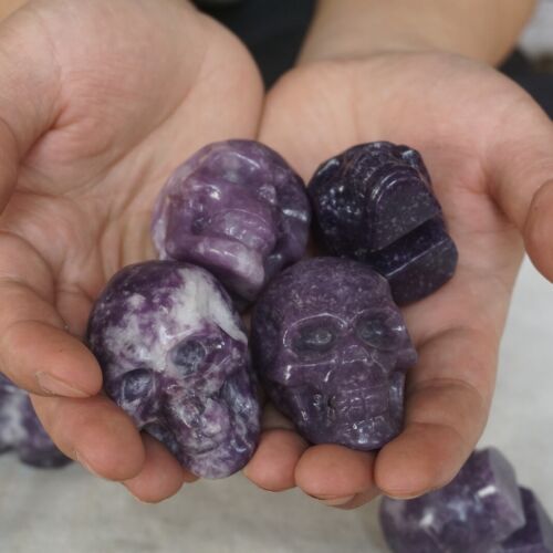 20Pcs 1.9KG 2" Natural Purple Mica Lepidolite Crystal Skull Carving Healing Africa Bulk