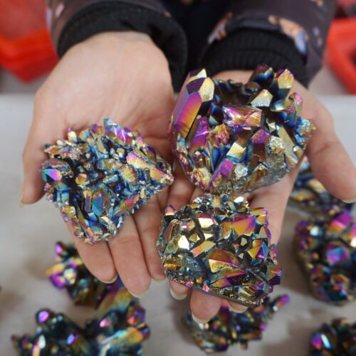 5KG 11LB 28Pcs Rainbow Aqua Aura Quartz Crystal Cluster Points Titanium Coating Bulk