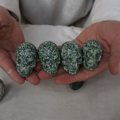 20Pcs 2.1kg 4.6LB Natural Green Snowflake Jasper Crystal Skull Head Sculpture Healing