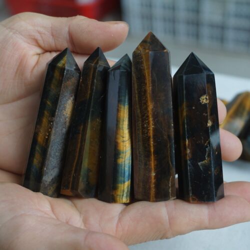 2KG 4.4LB 46Pcs Natural Blue Yellow Tiger Eye Quartz Crystal Point Tower Healing