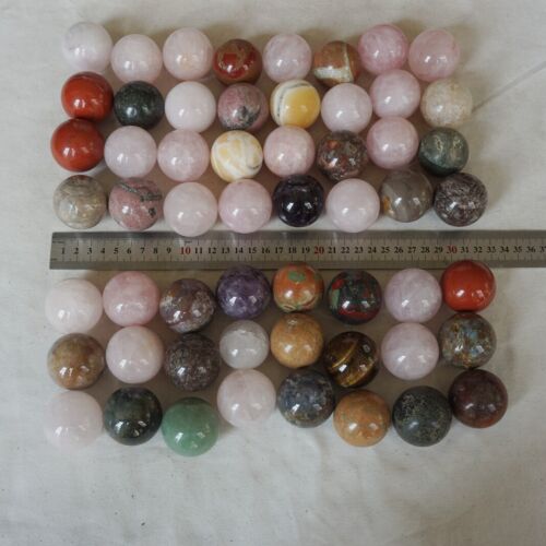 5Kg 56Pcs Natural Quartz Crystal Jasper Sphere Ball Mixed Stone Tumbles Healing 35-40cm