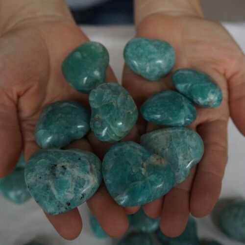 1KG 2.2LB 43Pcs Natural Green Amazonite Quartz Crystal Heart Palm stone Healing