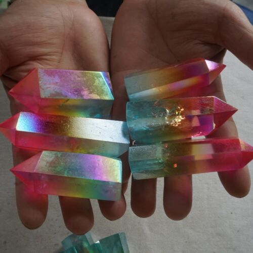 1KG 2.2LB 14Pcs Rainbow Aqua Aura Clear Quartz Crystal Point Tower Titanium Coating