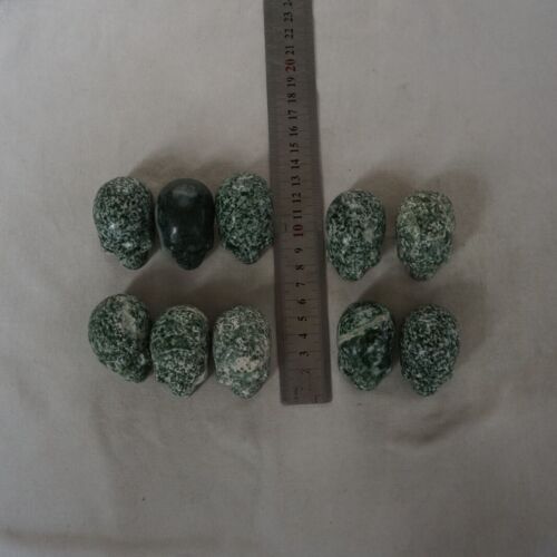 20Pcs 2.1kg 4.6LB Natural Green Snowflake Jasper Crystal Skull Head Sculpture Healing