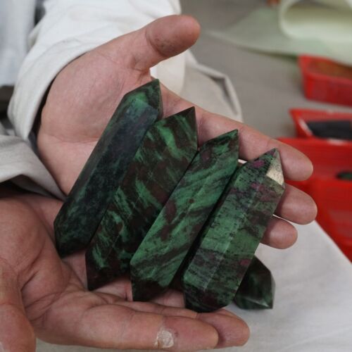 2KG 12 Pieces Natural Green Ruby Zoisite Gem Stone Crystal Double Point Wand Healing